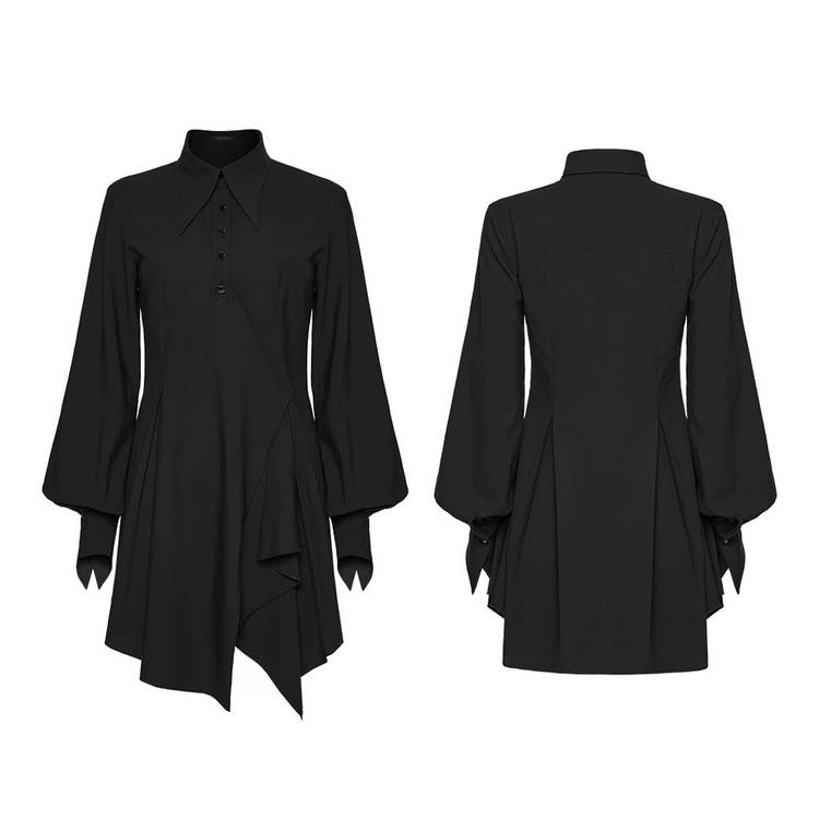 Stylish Black Gothic Asymmetrical Punk Shirt-Dress - image 3