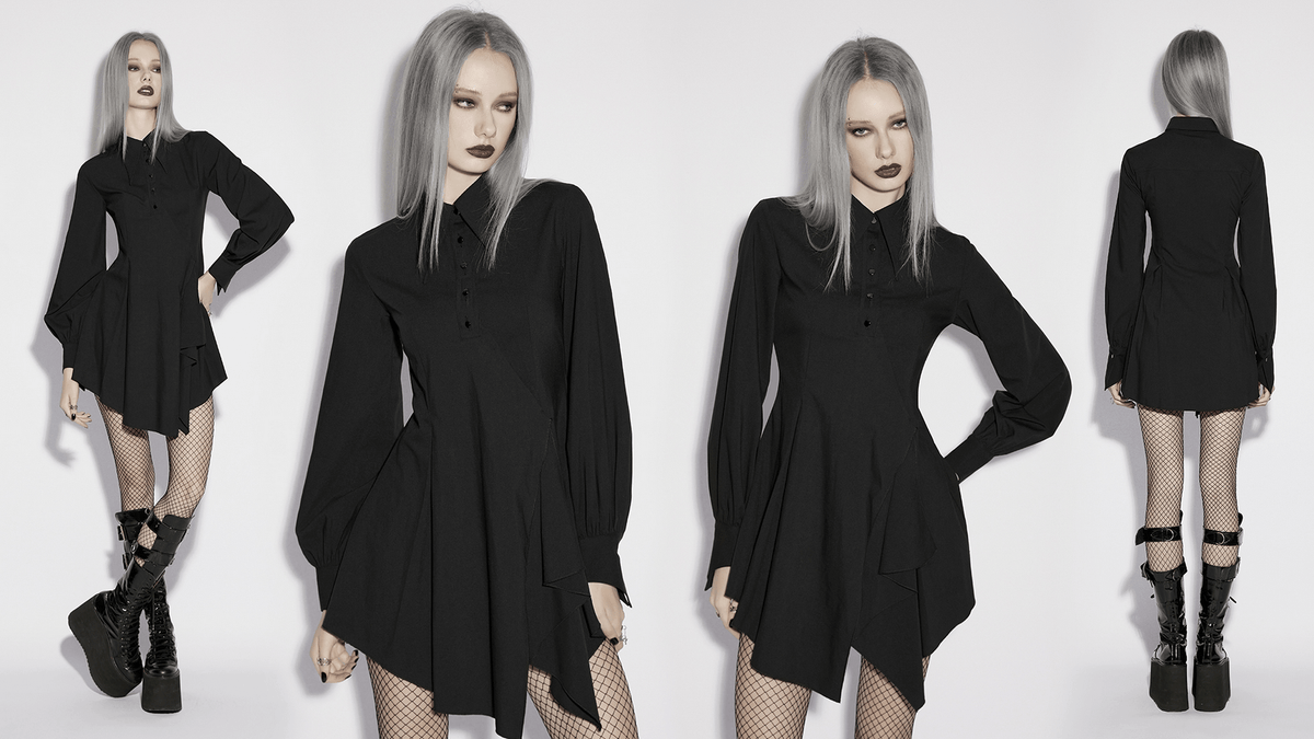 Stylish Black Gothic Asymmetrical Punk Shirt-Dress - image 17