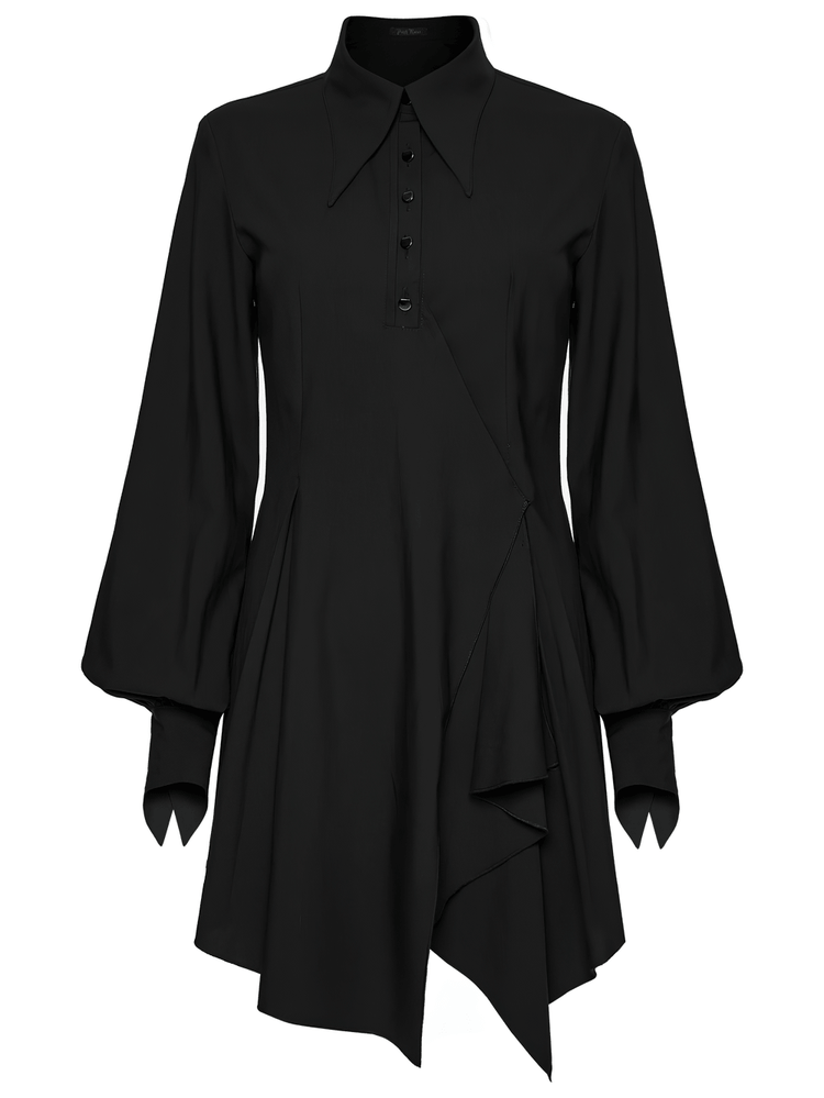 Stylish Black Gothic Asymmetrical Punk Shirt-Dress - image 4