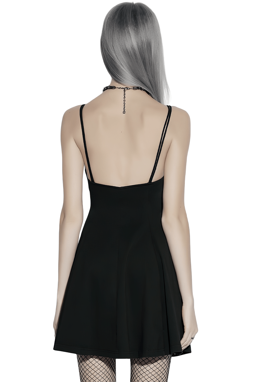 Stylish Black Gothic Studded Strappy A-Line Mini Dress - image 2