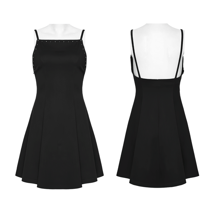 Stylish Black Gothic Studded Strappy A-Line Mini Dress - image 3