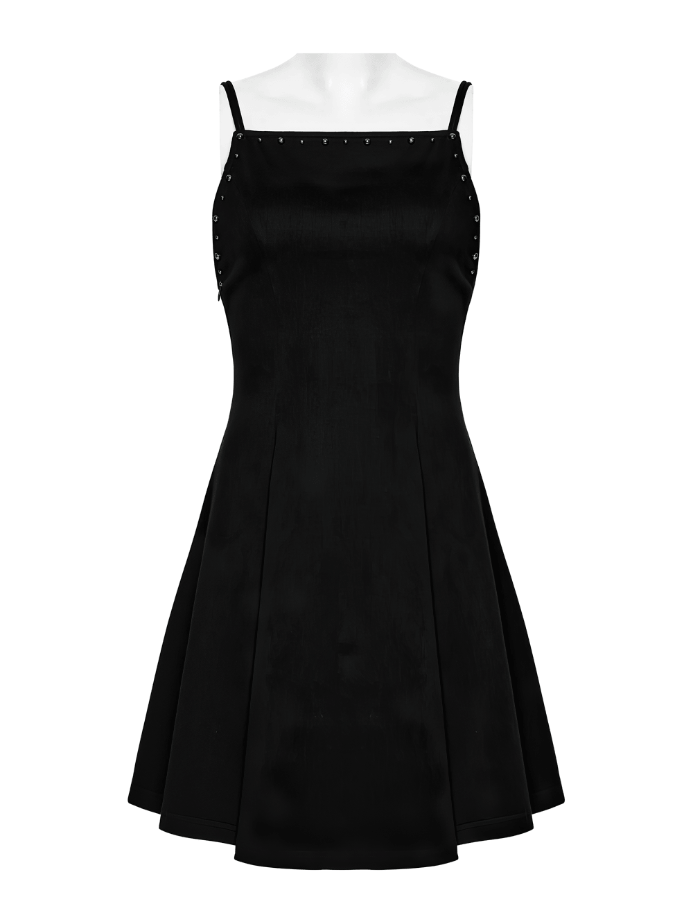 Stylish Black Gothic Studded Strappy A-Line Mini Dress - image 4
