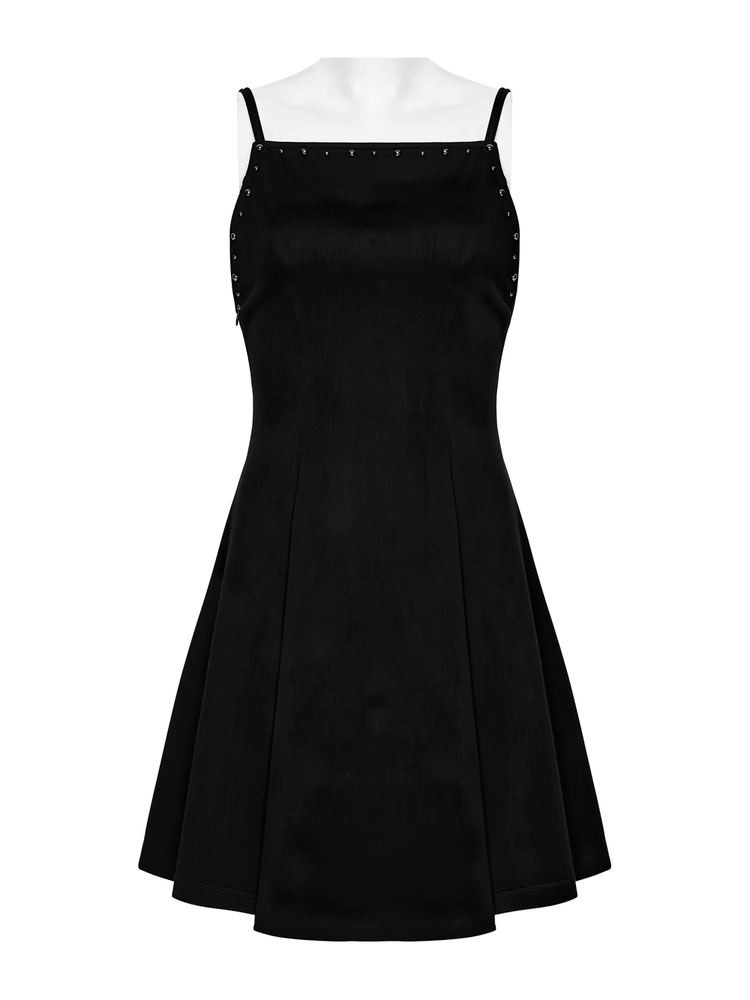 Stylish Black Gothic Studded Strappy A-Line Mini Dress - image 4