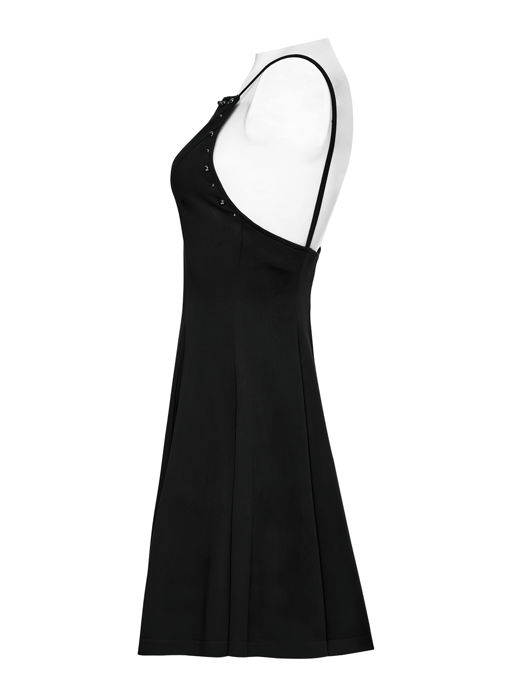 Stylish Black Gothic Studded Strappy A-Line Mini Dress - image 5