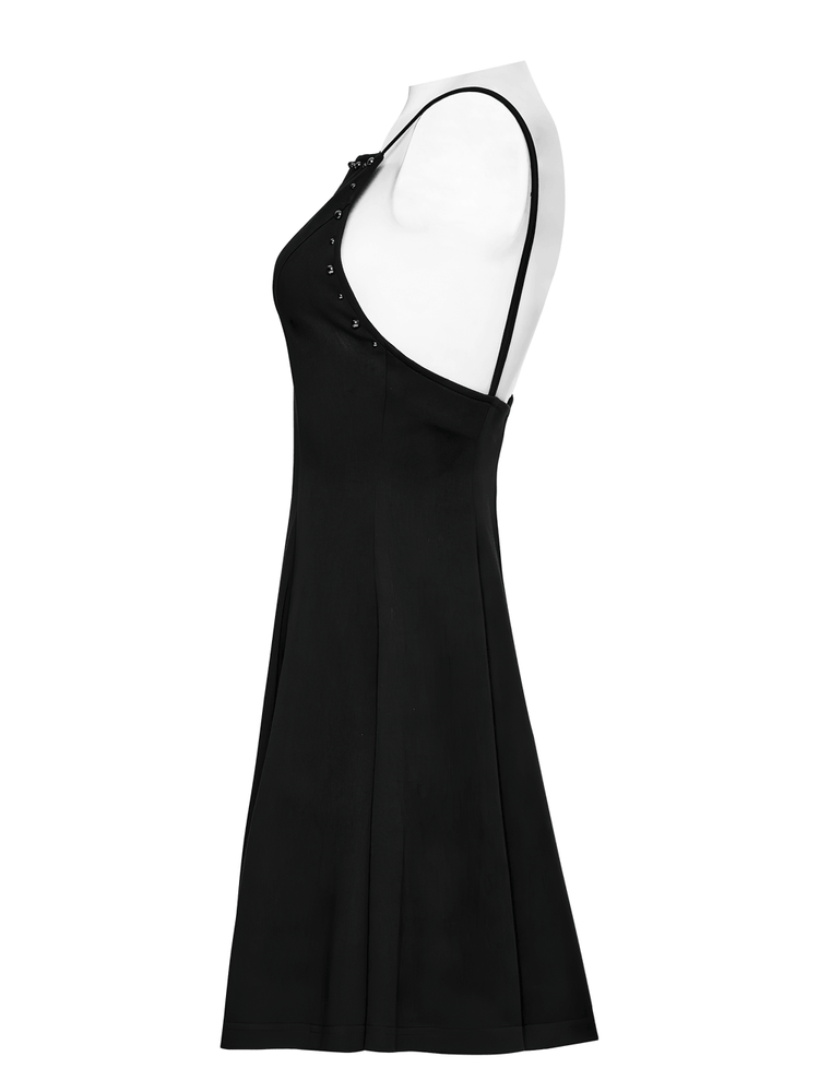 Stylish Black Gothic Studded Strappy A-Line Mini Dress - image 5