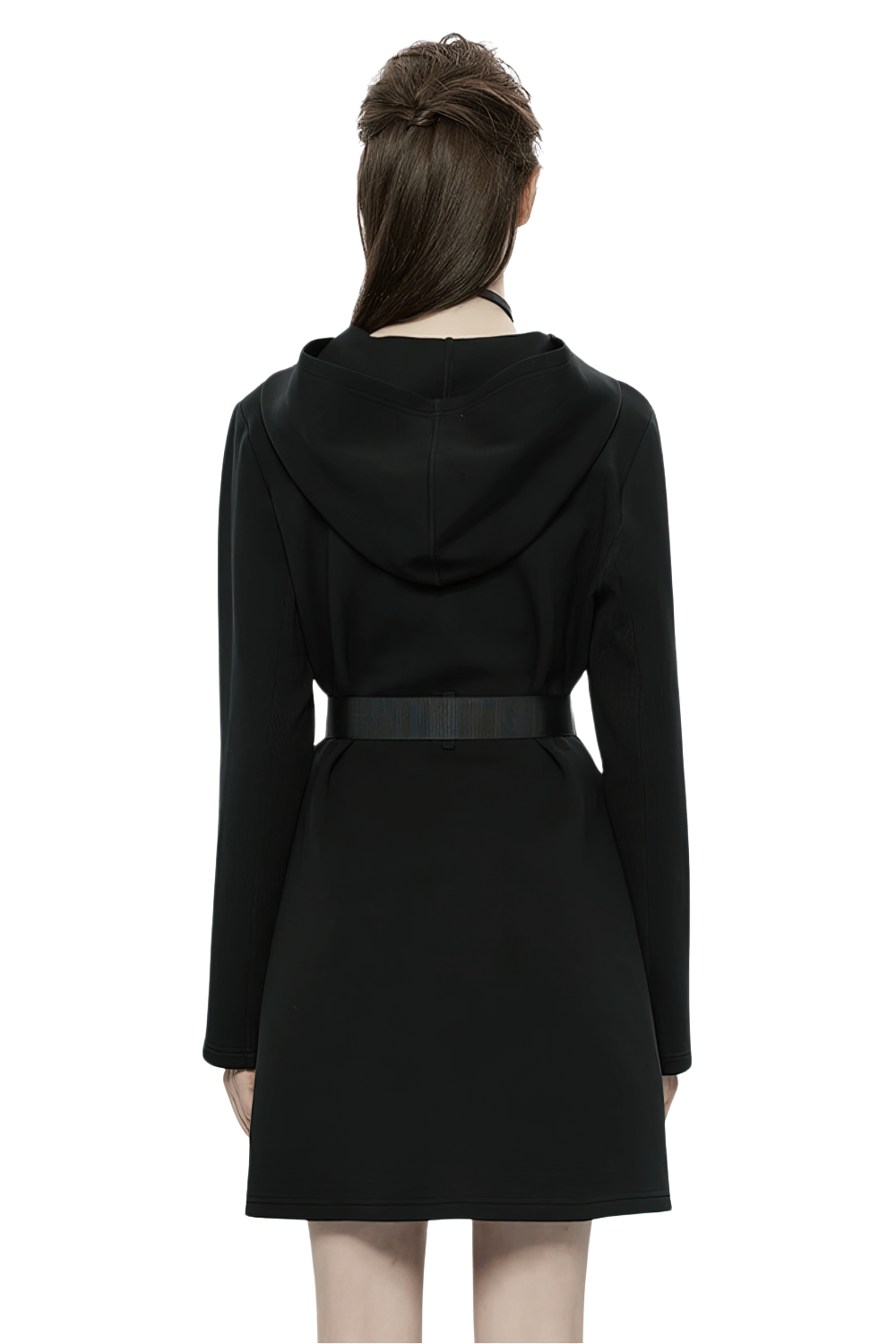 Stylish Black Hooded Zip-Front Tactical Dress - image 2