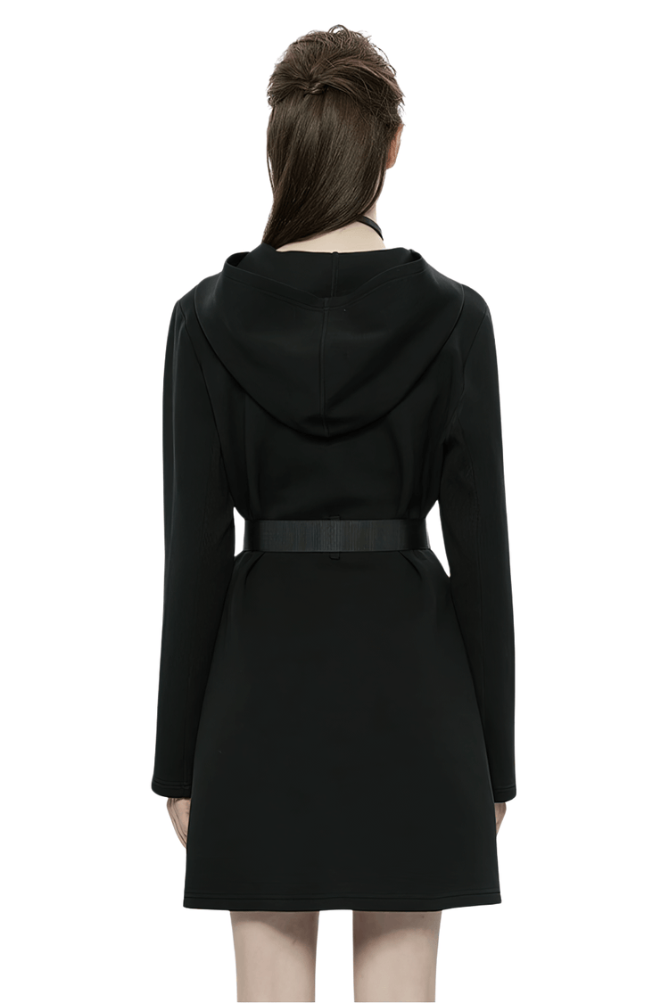 Stylish Black Hooded Zip-Front Tactical Dress - image 2