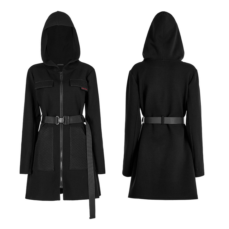 Stylish Black Hooded Zip-Front Tactical Dress - image 3