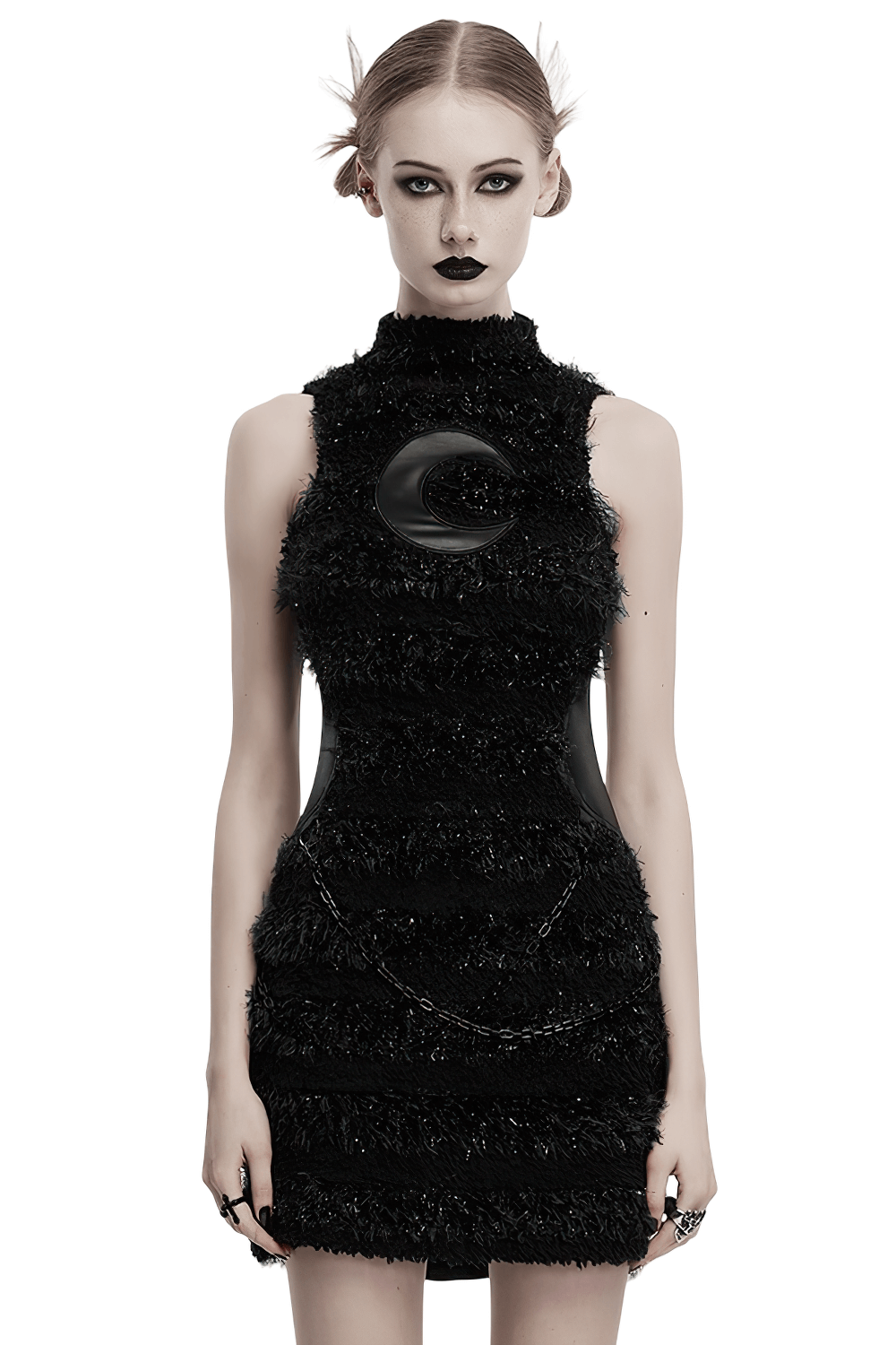 Stylish Gothic Black Mini Dress with Moon Embroidery - image 1
