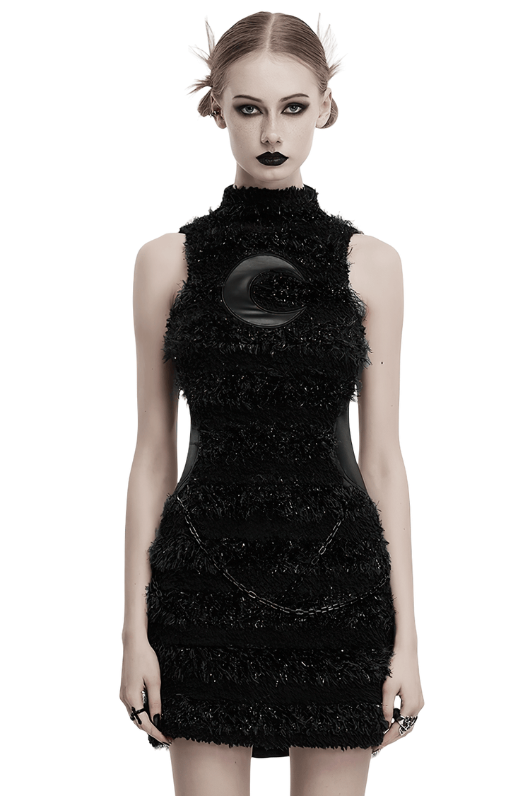 Stylish Gothic Black Mini Dress with Moon Embroidery - image 1