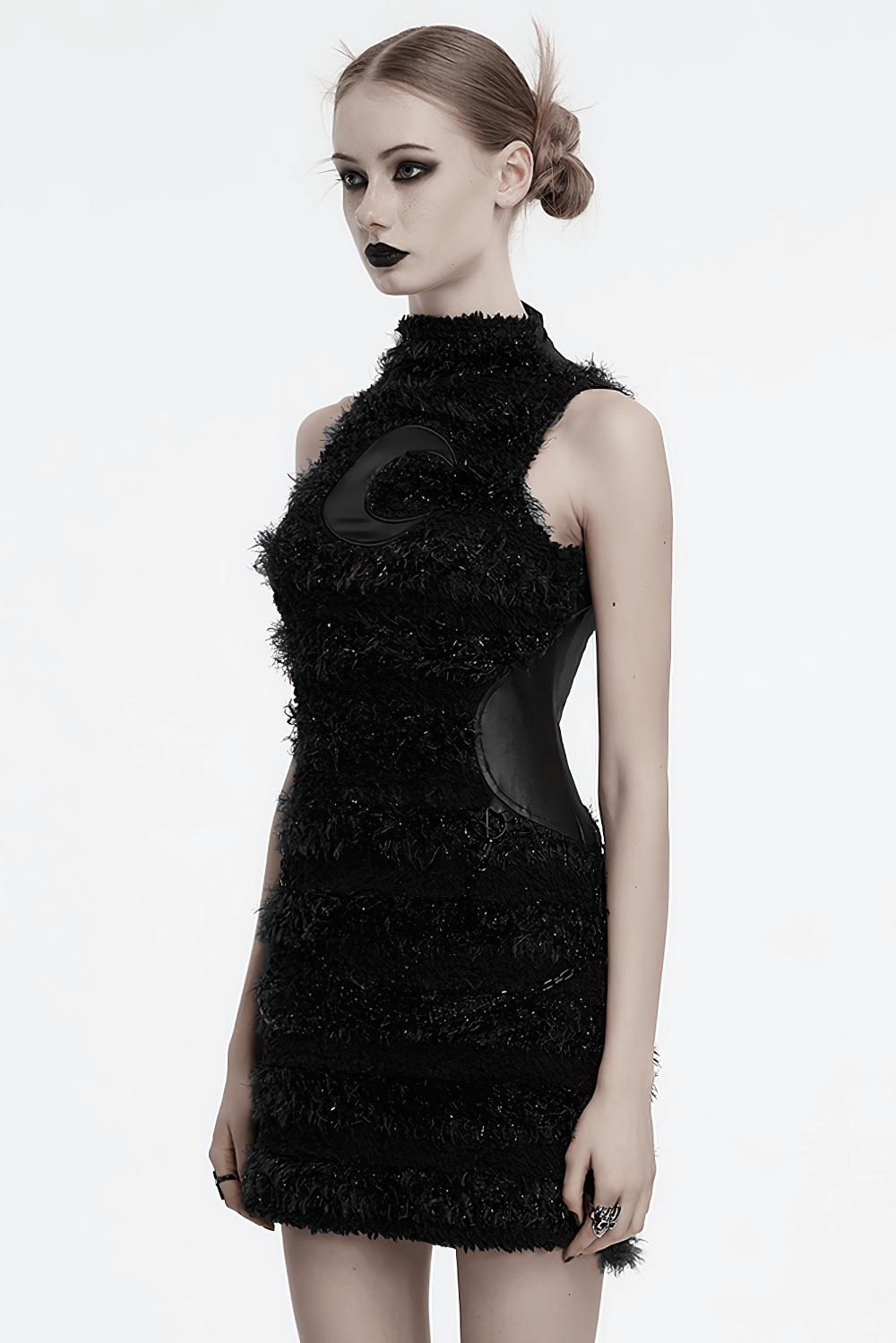 Stylish Gothic Black Mini Dress with Moon Embroidery - image 12