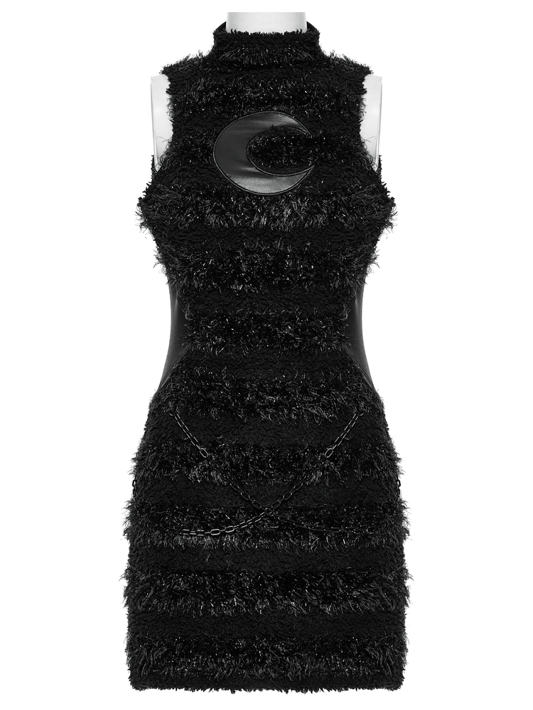 Stylish Gothic Black Mini Dress with Moon Embroidery - image 4