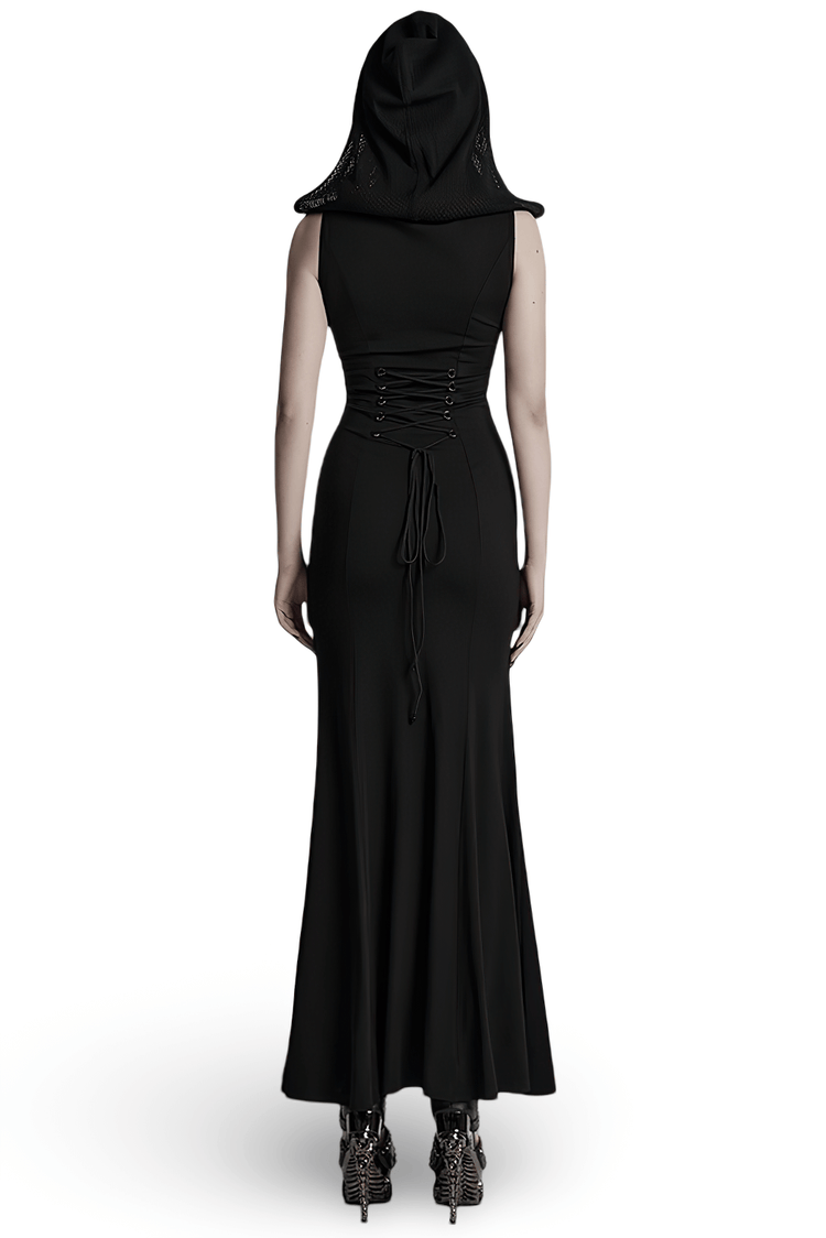 Stylish Gothic Mesh Panel Hooded Dress with Metal Details - image 2