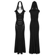 Stylish Gothic Mesh Panel Hooded Dress with Metal Details - image 3