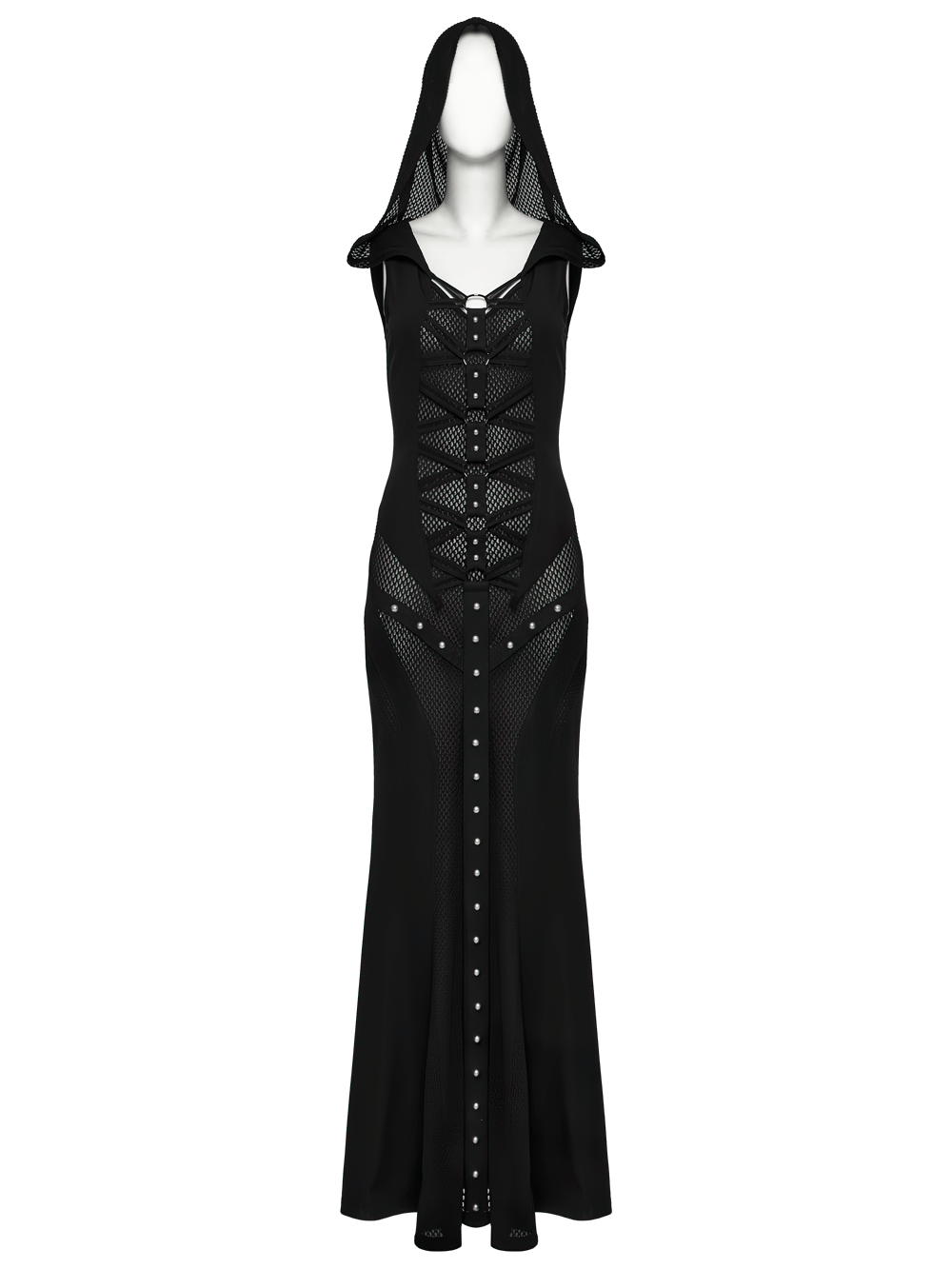 Stylish Gothic Mesh Panel Hooded Dress with Metal Details - image 4