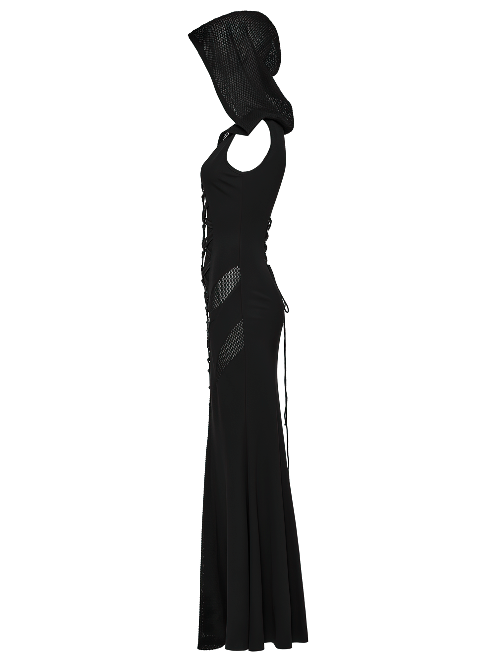 Stylish Gothic Mesh Panel Hooded Dress with Metal Details - image 5
