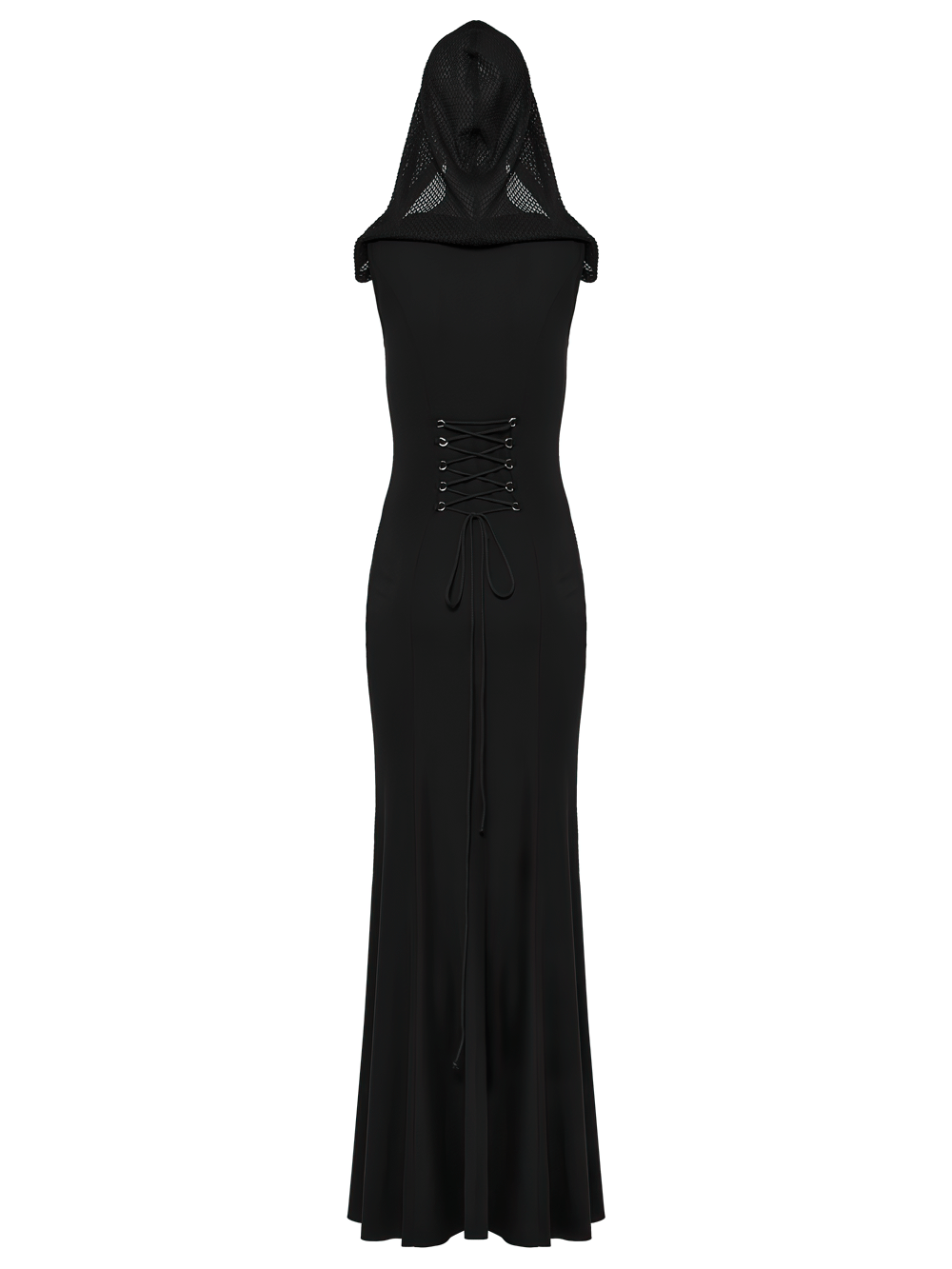 Stylish Gothic Mesh Panel Hooded Dress with Metal Details - image 6