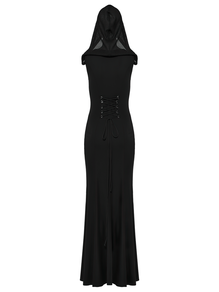 Stylish Gothic Mesh Panel Hooded Dress with Metal Details - image 6