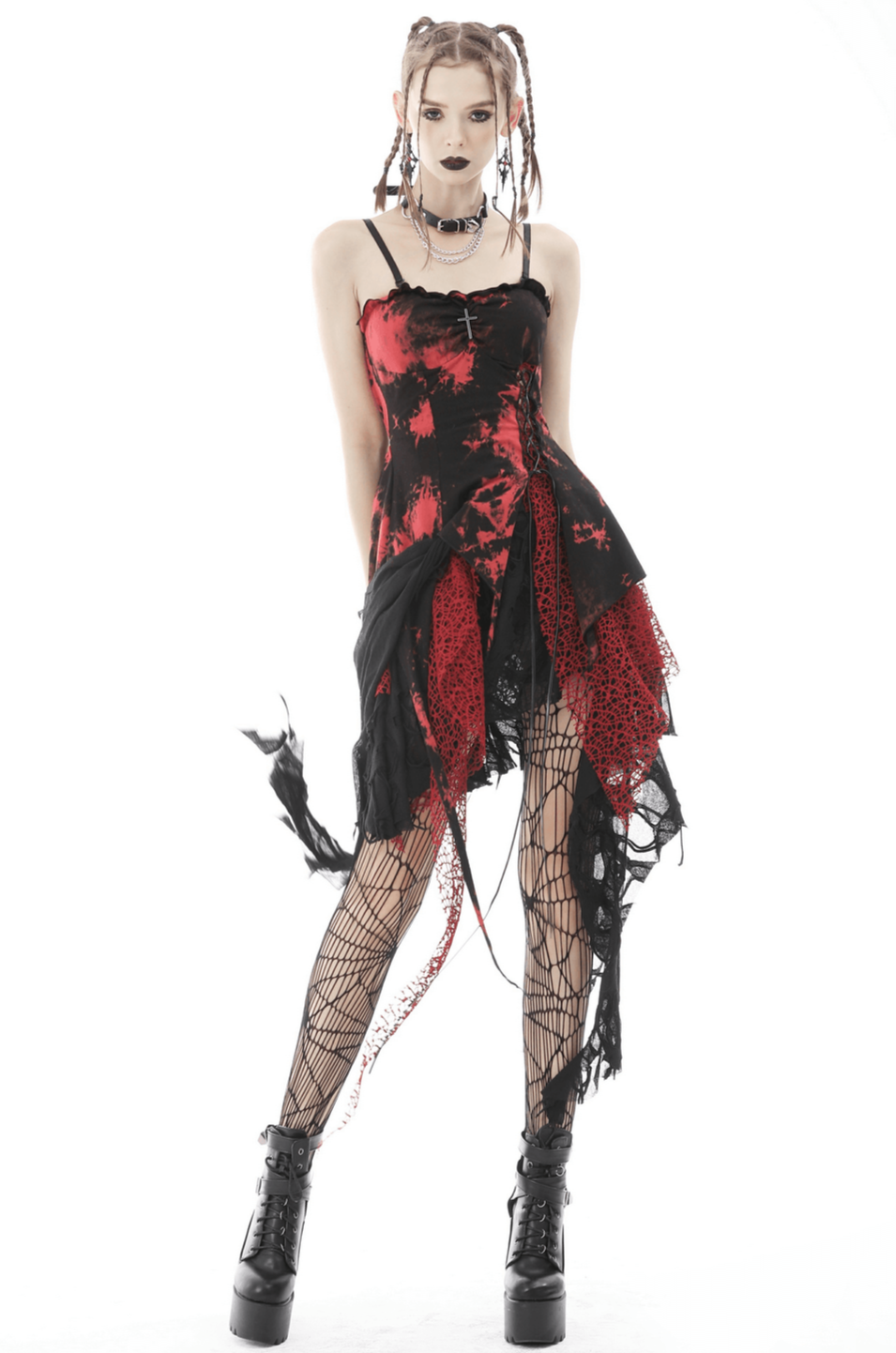 Stylish Punk Rock Dress with Irregular Net and Straps - image 1