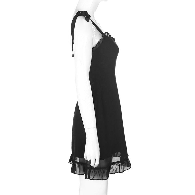 Sweet Black Summer Mini Dresses in Gothic Fashion / Backless Women Sexy Mesh Wrap Sundress - image 4