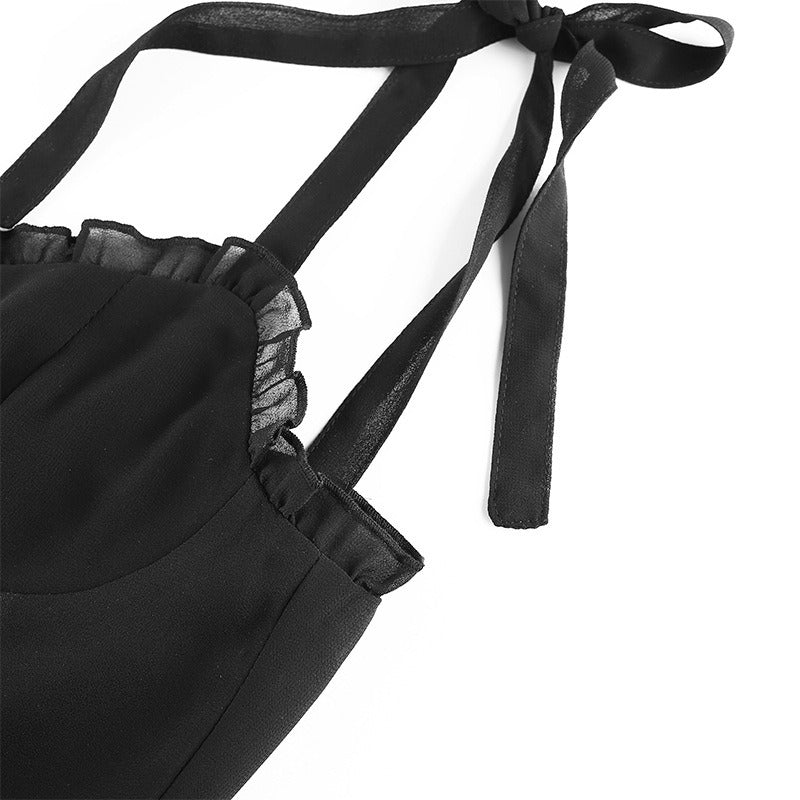 Sweet Black Summer Mini Dresses in Gothic Fashion / Backless Women Sexy Mesh Wrap Sundress - image 7