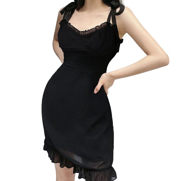 Sweet Black Summer Mini Dresses in Gothic Fashion / Backless Women Sexy Mesh Wrap Sundress - image 1
