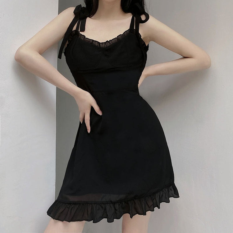 Sweet Black Summer Mini Dresses in Gothic Fashion / Backless Women Sexy Mesh Wrap Sundress - image 12