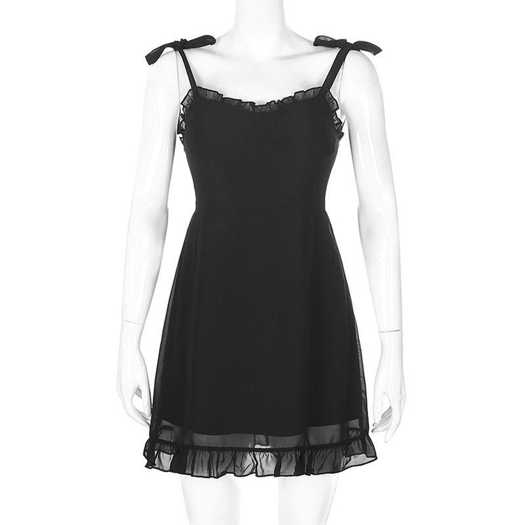 Sweet Black Summer Mini Dresses in Gothic Fashion / Backless Women Sexy Mesh Wrap Sundress - image 5