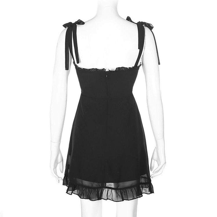Sweet Black Summer Mini Dresses in Gothic Fashion / Backless Women Sexy Mesh Wrap Sundress - image 6