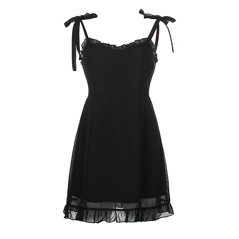 Sweet Black Summer Mini Dresses in Gothic Fashion / Backless Women Sexy Mesh Wrap Sundress - image 3