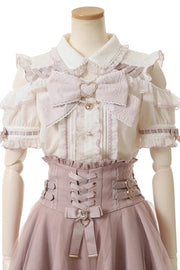 Sweet Lapel Collar Off Shoulder Short Sleeves Bowknot Pearl Jirai Kei Japanese Blouse 3 Colors - image 1