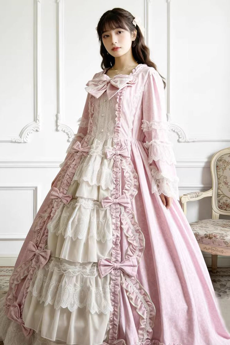 Sweet Plus Size Long Sleeves Triple-Layered Ruffled Open-Front Bow Lace Princess Lolita Victorian Dress - image 7