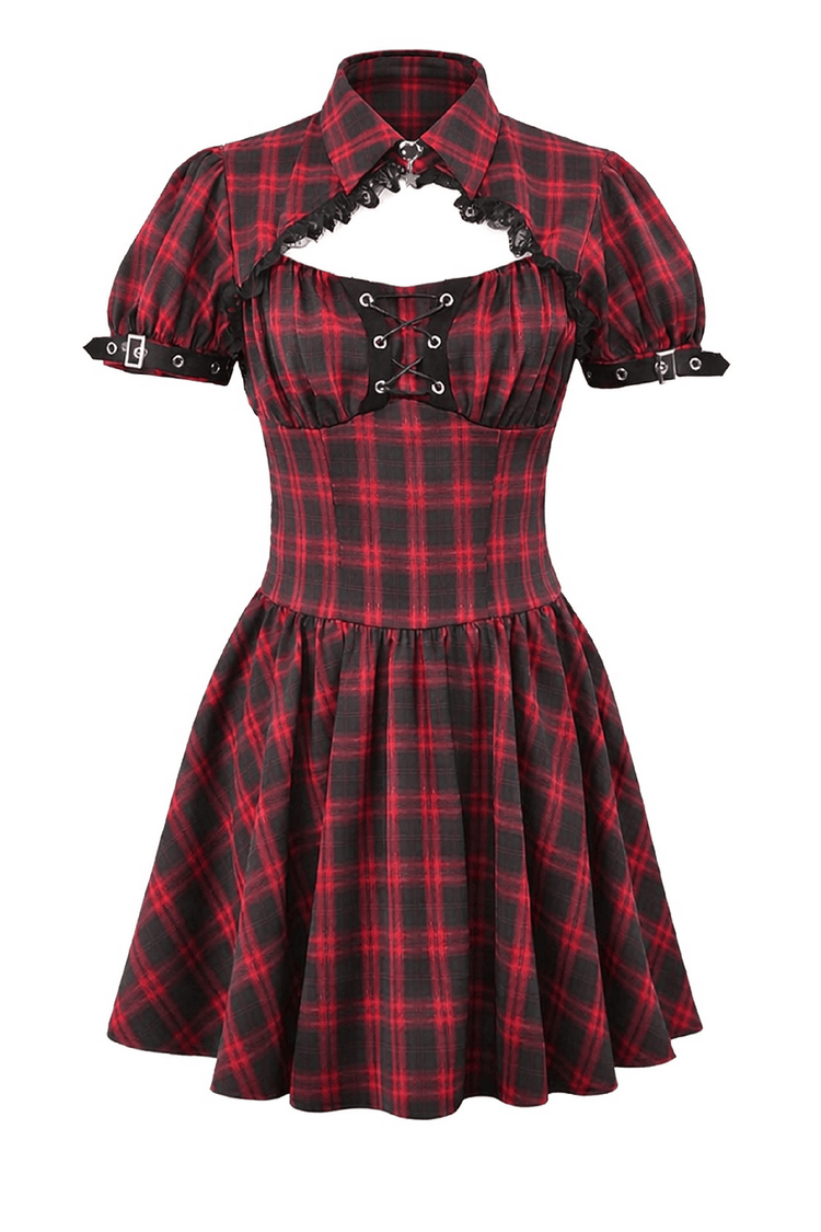 Tartan Gothic Dress with Buckle Sleeve Details - image 4