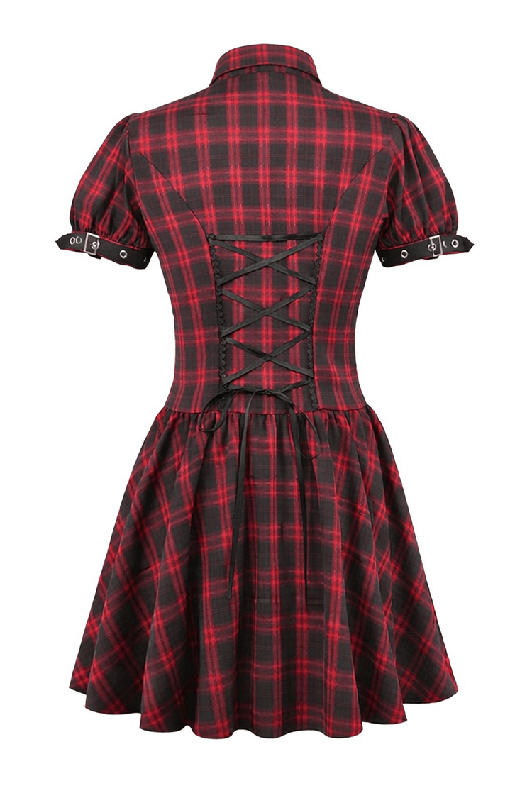Tartan Gothic Dress with Buckle Sleeve Details - image 5