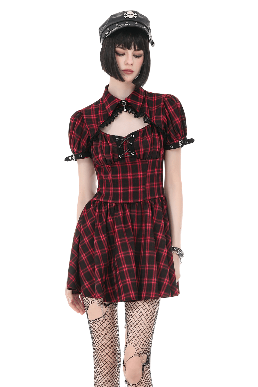 Tartan Gothic Dress with Buckle Sleeve Details - image 1