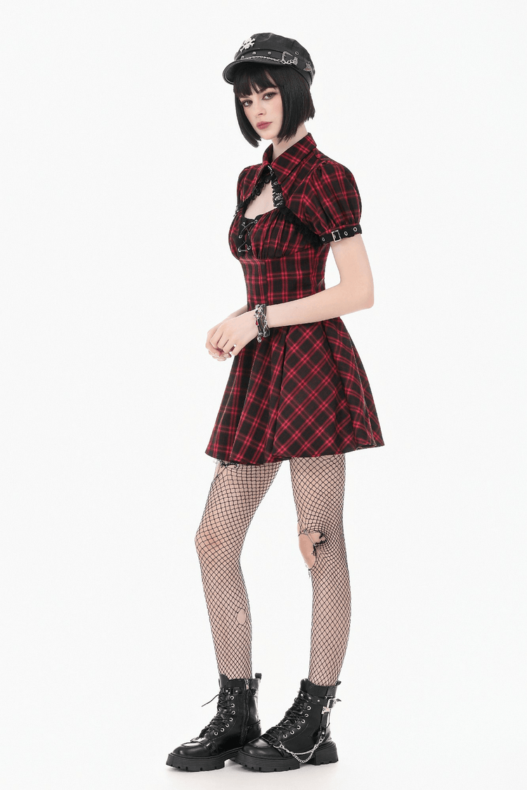Tartan Gothic Dress with Buckle Sleeve Details - image 12