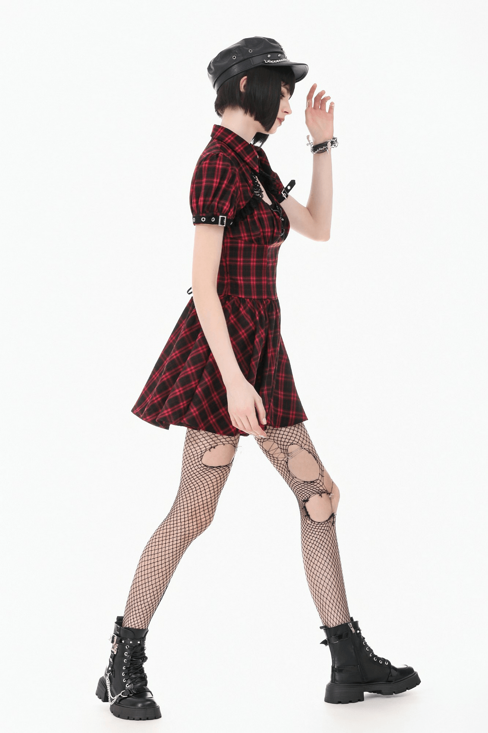 Tartan Gothic Dress with Buckle Sleeve Details - image 14