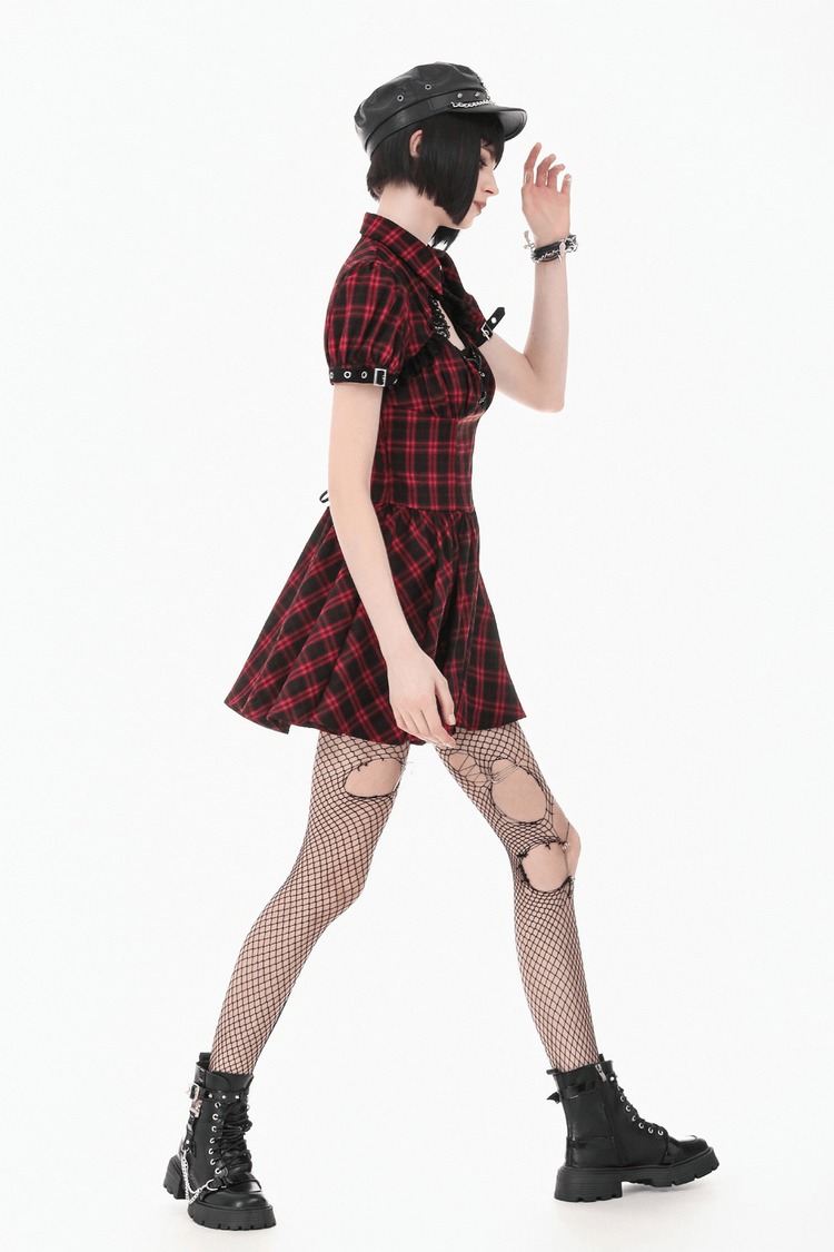 Tartan Gothic Dress with Buckle Sleeve Details - image 14
