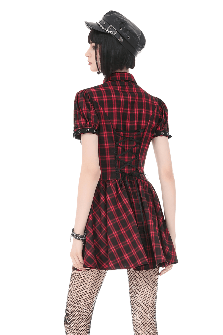 Tartan Gothic Dress with Buckle Sleeve Details - image 2