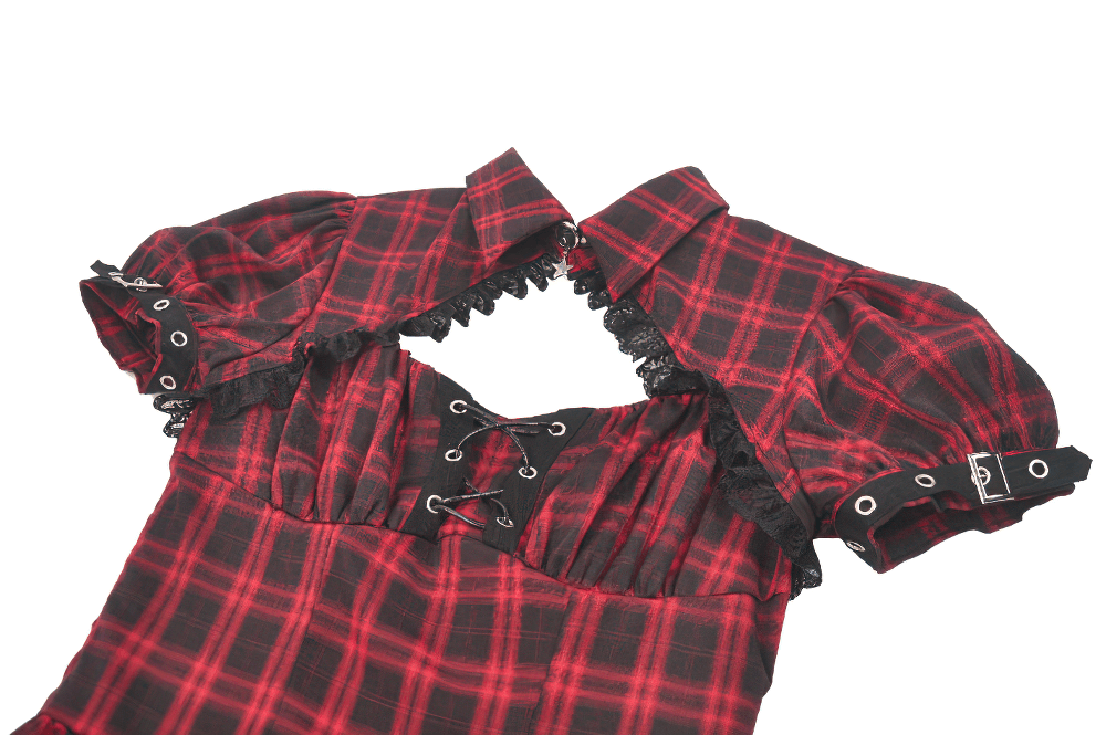 Tartan Gothic Dress with Buckle Sleeve Details - image 6