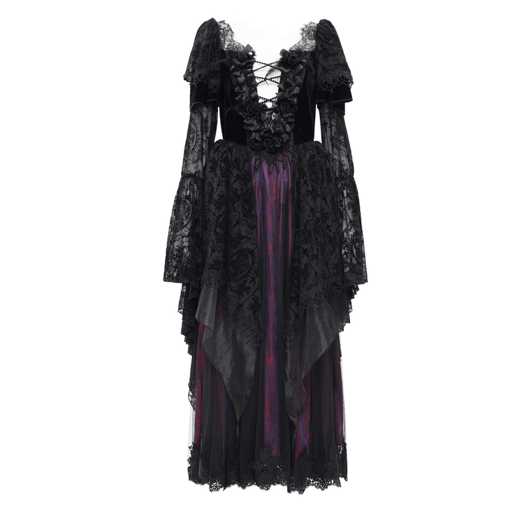 Unique Victorian Lace Dress with Ruffled Sleeves - image 3