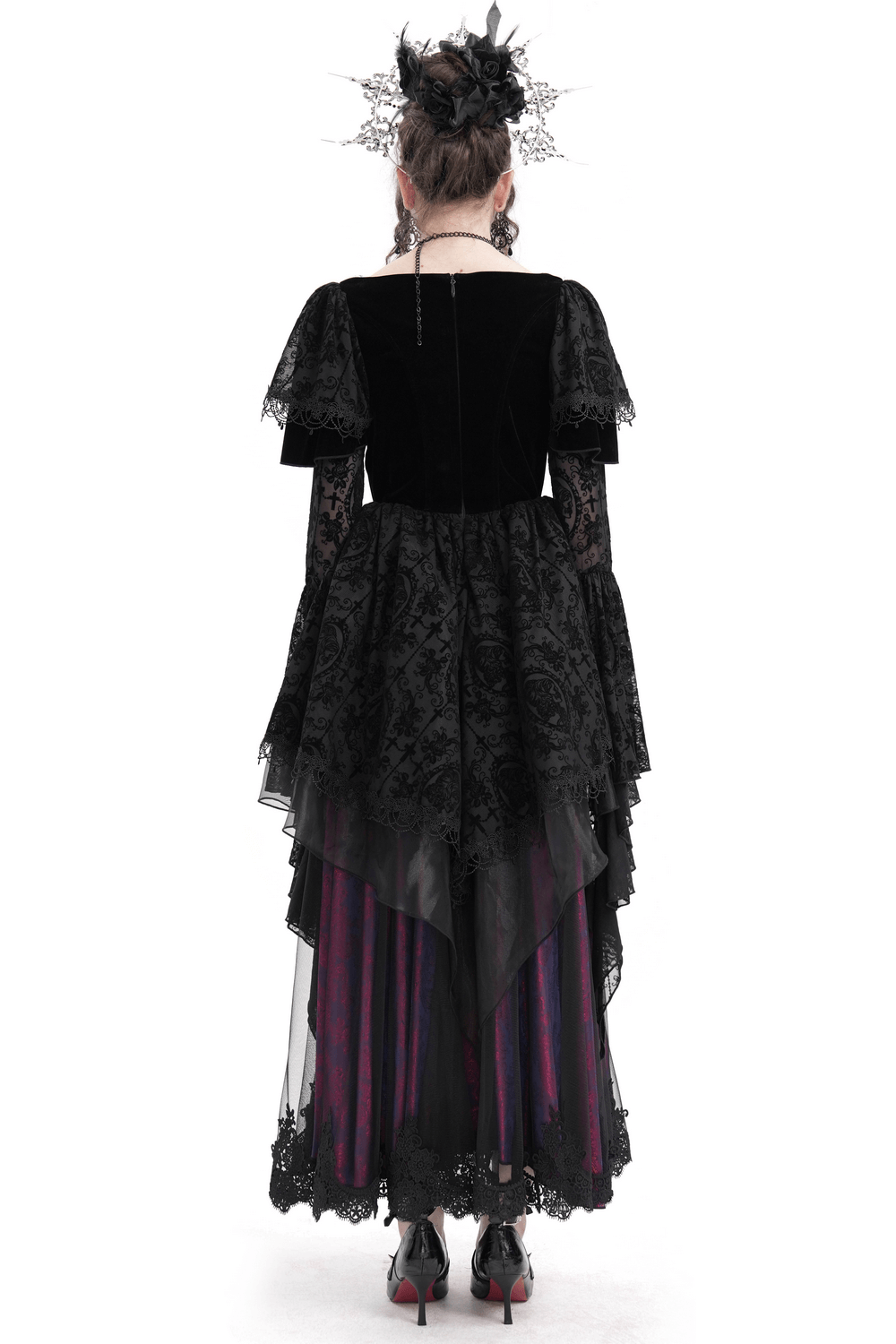 Unique Victorian Lace Dress with Ruffled Sleeves - image 2