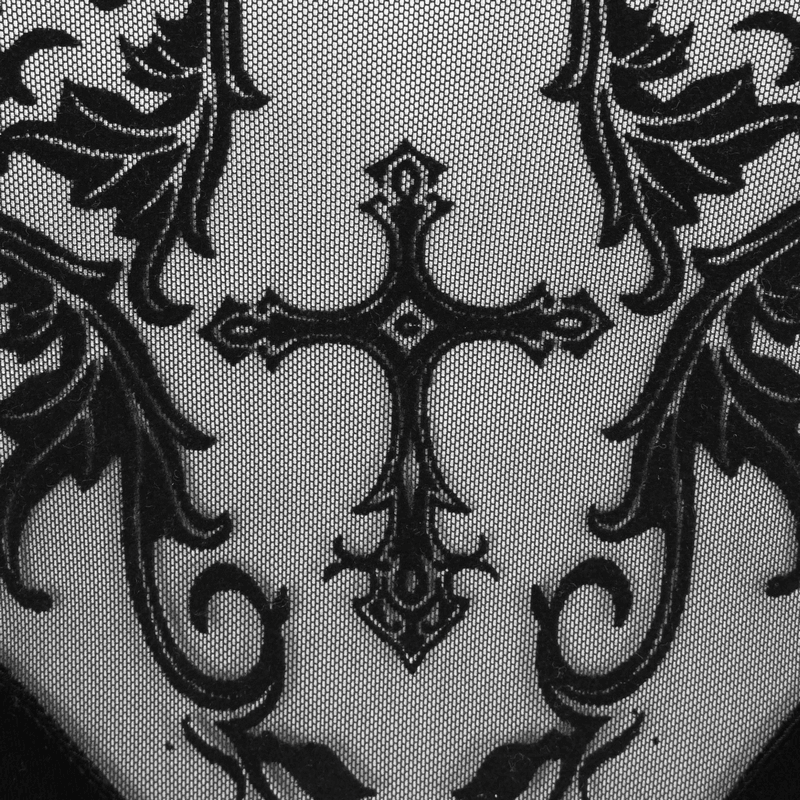 Velvet Black Dress with Filigree Patterns / Gothic Style Dress With Wide Adjustable Sleeves - image 11