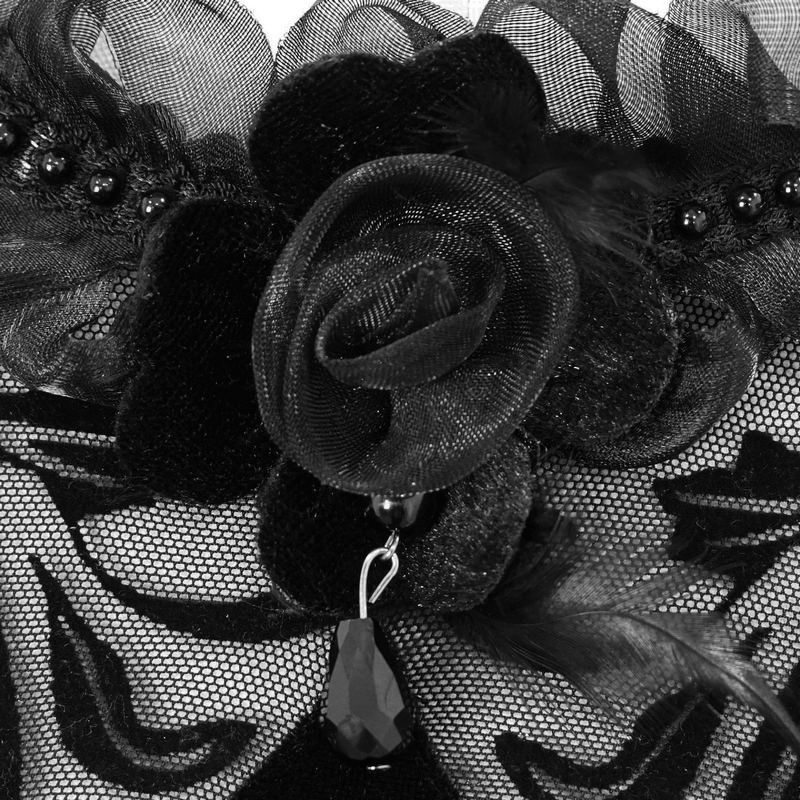 Velvet Black Dress with Filigree Patterns / Gothic Style Dress With Wide Adjustable Sleeves - image 10
