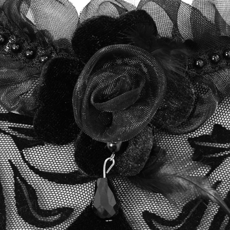 Velvet Black Dress with Filigree Patterns / Gothic Style Dress With Wide Adjustable Sleeves - image 10