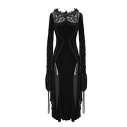 Velvet Black Dress with Filigree Patterns / Gothic Style Dress With Wide Adjustable Sleeves - image 3
