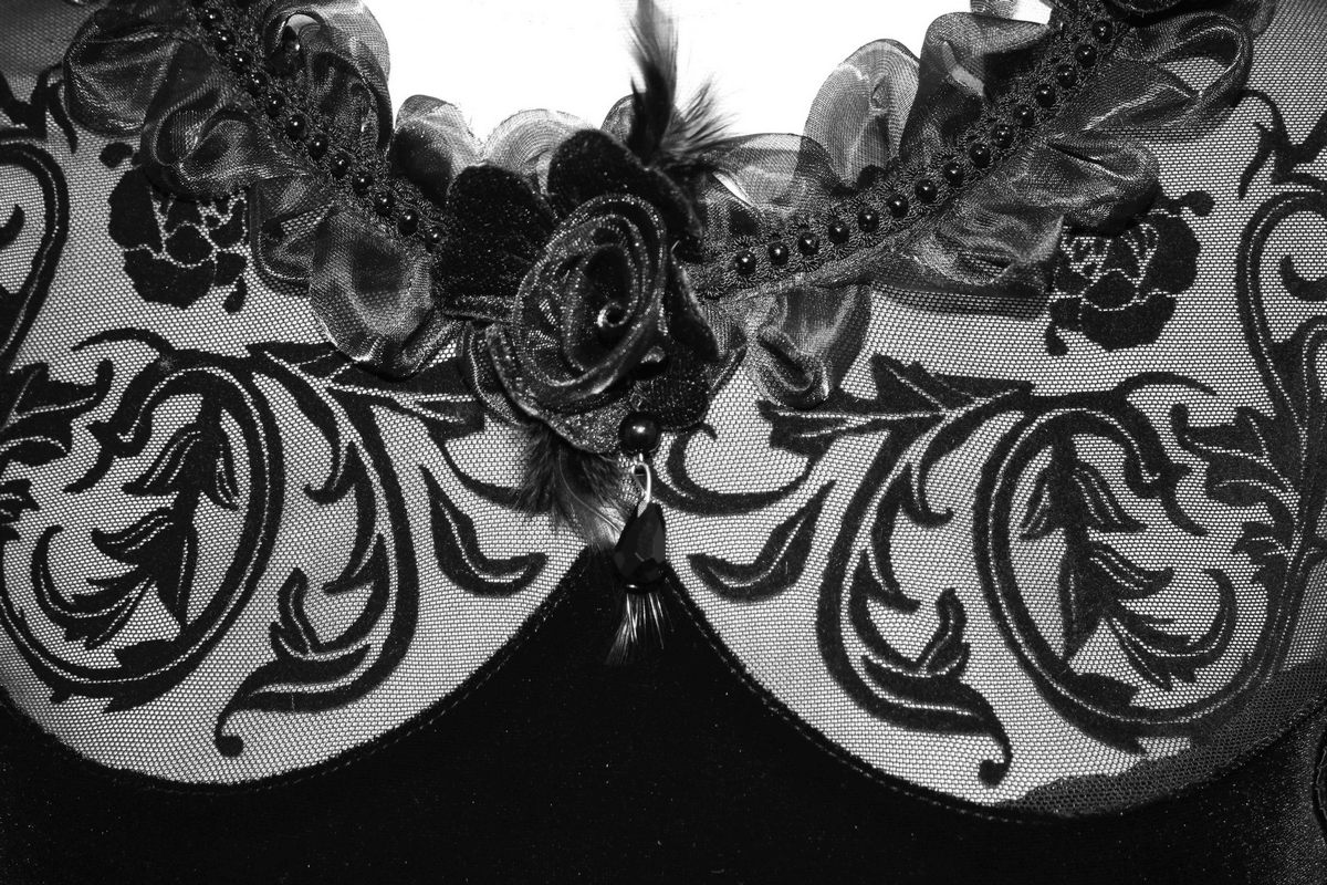 Velvet Black Dress with Filigree Patterns / Gothic Style Dress With Wide Adjustable Sleeves - image 6