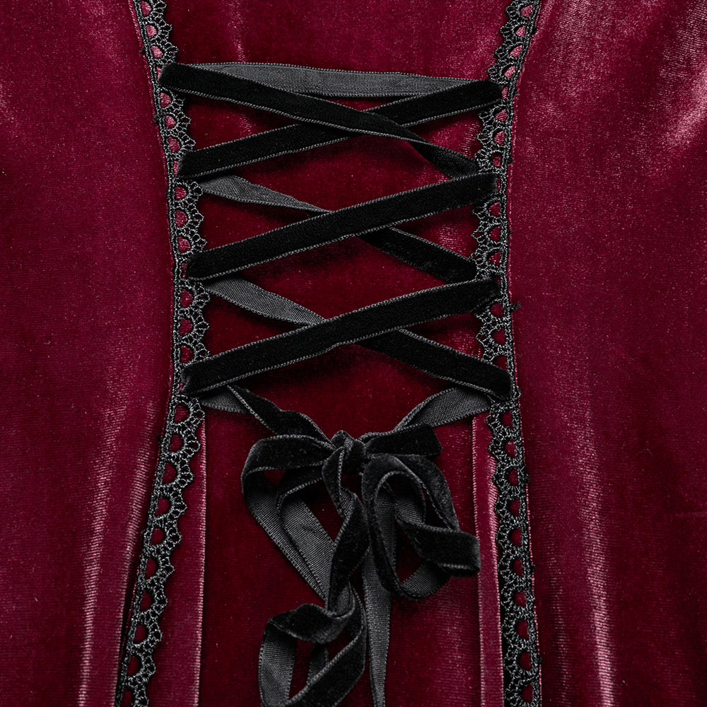 Velvet Dress with Lace Bell Sleeves and Rose Embroidery - image 9