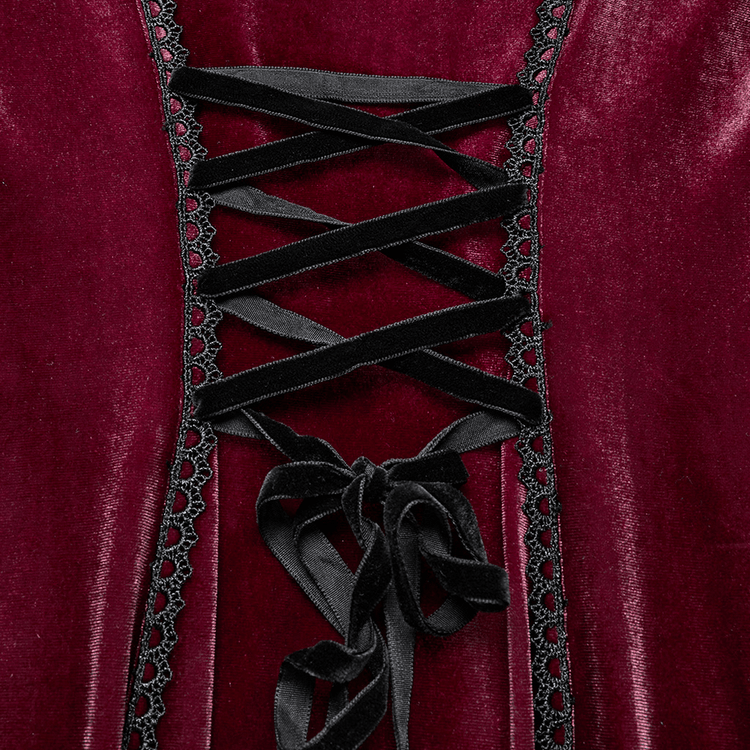 Velvet Dress with Lace Bell Sleeves and Rose Embroidery - image 9