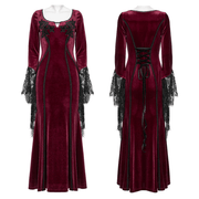 Velvet Dress with Lace Bell Sleeves and Rose Embroidery - image 3